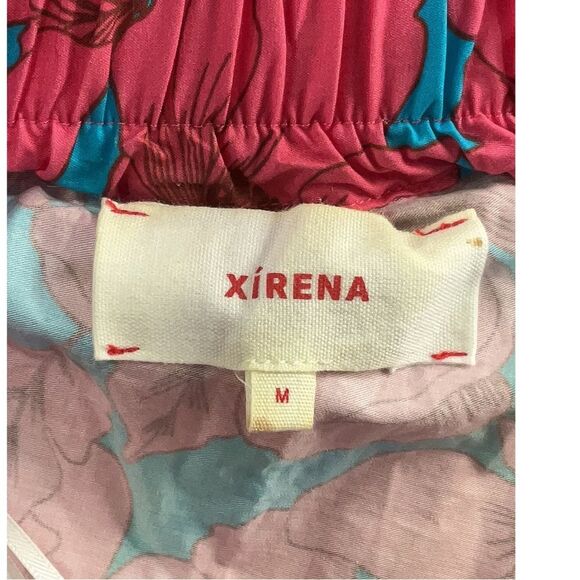 XIRENA 100% Cotton Poplin Pink Blue Floral One Shoulder Tiered Maxi Dress M - Picture 4 of 8
